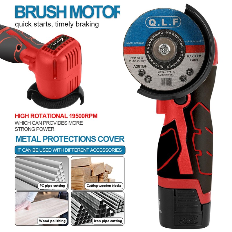 ZFULVO Cordless Brush Angle Grinder Kit, 19500rpm Mini Electric Angle