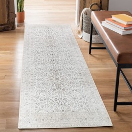 Bloom Rugs Washable Non-Slip 7 ft Runner - Beige/Off White Traditional Bordered Runner for Entryway, Hallway, Bathroom, and Kitchen - Exact Size: 2.5' x 7'