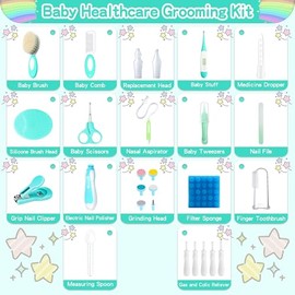 Baby Healthcare and Grooming Kit, 28 in 1 Portable Baby Essentials Kit Electric Nail Trimmer Set with Gas Relief Hair Brush Comb Nasal Aspirator for N