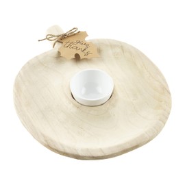 Mud Pie Paulownia Pumpkin Chip and Dip Set, Natural Paulownia, 15.25" x 13"