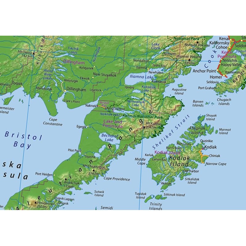 Alaska Physical State Map - 23.3 x 16.5 Inches -