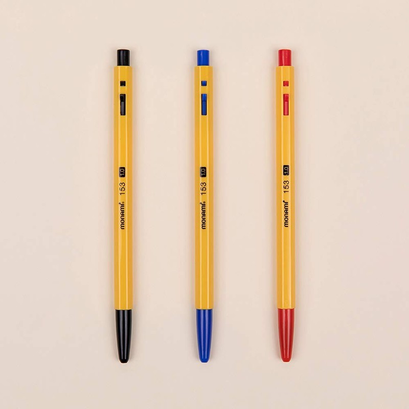 MONAMI BP 153 Retractable Ballpoint Pen, Medium Point (1.0mm), Blue,