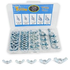 38 Pcs 5 Sizes 5/32",3/16",1/4",5/16",3/8" Wingnuts, Quality Carbon Steel Wing Nuts Zinc Plated Fasteners Parts Butterfly Nut, Hand Twist Tighten Hardware Nuts Butterfly Wing-Nut Assorted Kit