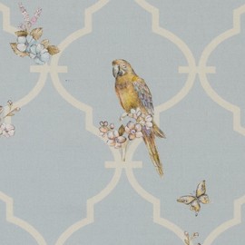 Kt KILOtela - Digital Printed Canvas Fabric, Half Panama Organic Cotton, Decoration, Upholstery, Cushions, Tablecloths, 100 cm Length x 280 cm Wide, Voyage, Birds, Blue - 1 m