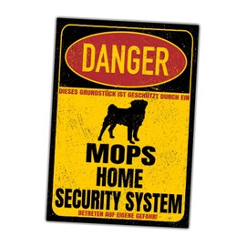 Pug Carlino Sign Danger Security System Door Sign Dog Sign