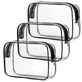 Clear Toiletry Bag,3 Pack Quart Size Travel Bag Clear Cosmetic Makeup Bags wih Zippers for Women Men Vacation, Bathroom and Organizing