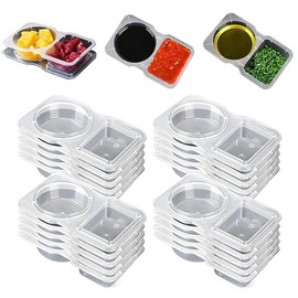 WEZCHUGHAOL 20 Pcs Double Compartment Condiment Containers with Lids 2024 New Reusable Plastic Condiment Snack Containers 2 Sided Compartment Packs for to-go Dip, Sauce, Sampling, Travel Snack (150ML)