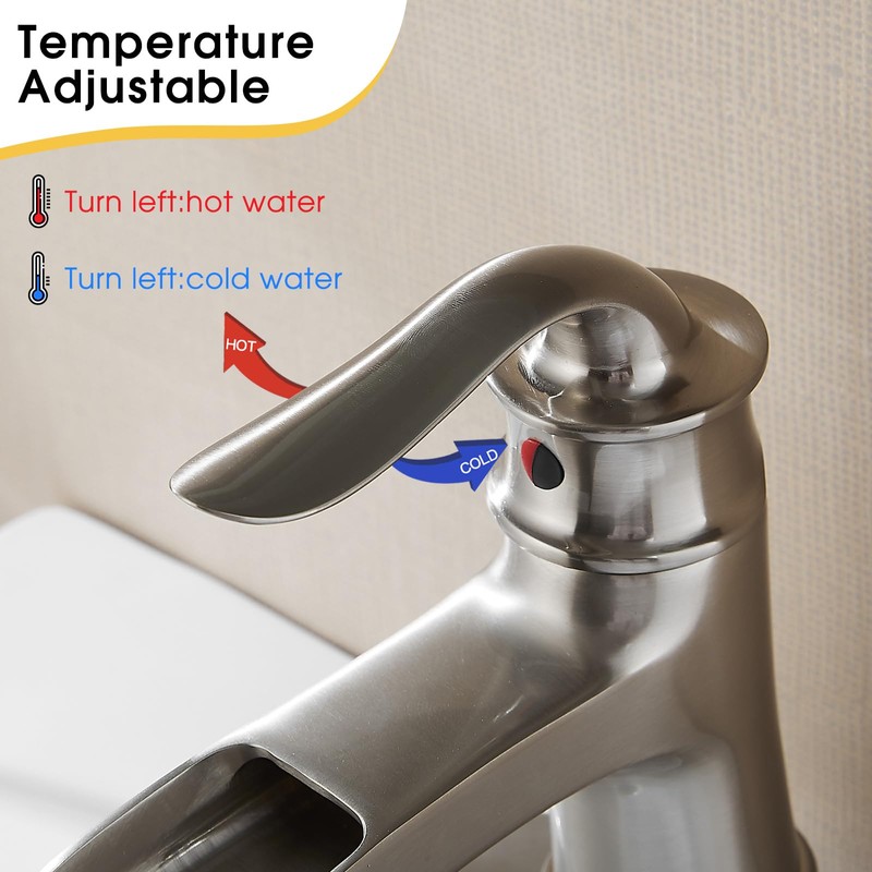 FRANSITON Waterfall Faucet Bathroom Faucet Single Handle One Hole Brushed