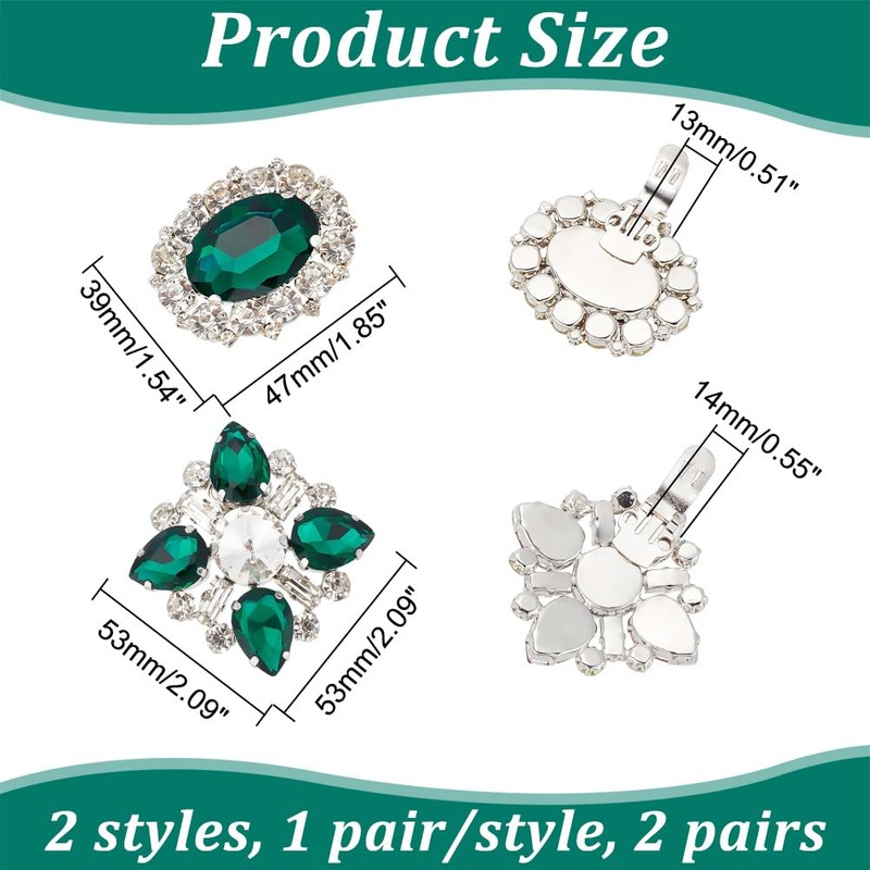 arricraft 2 Pairs 2 Styles Rhinestone Shoe Clips, Green Alloy