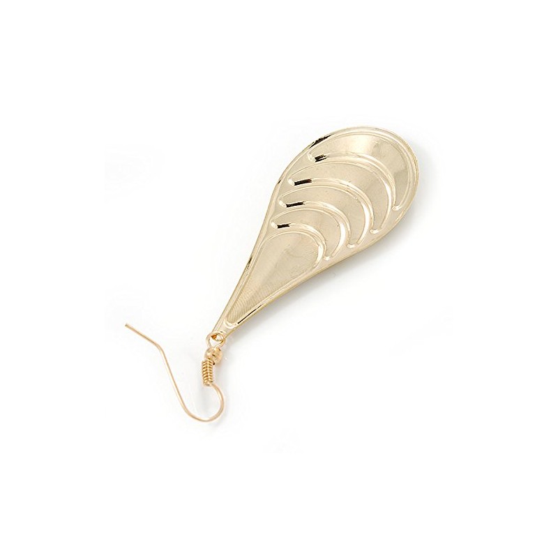 White Enamel With Glitter Element Teardrop Earrings/Gold Tone/ 65mm L