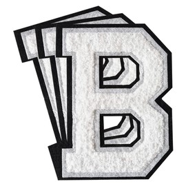 3Pcs Chenille Letter Patches Iron on Patches Varsity Letter Patches Chenille Embroidered Patch Sew On Patches for Clothing Hat Bags Jackets Shirt (White, B)