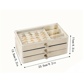 HealthyMoov Jewellery Organizer Drawer 3 Tier Necklace Pendant Earrings Rings Acrylic Clear Plastic Lightweight Beige