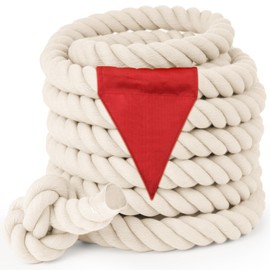 Thadavo Tug of War Rope with Flag for Kids and Adults, Soft Cotton War Rope for Field Day Family Reunion Birthday Party Games, Outdoor Camping Picnic Games for Team Building Activities, Khaki 40FT