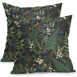 Vintage Print Pillow Covers 18x18 Inch Set of 2 Green and Black Botanical Floral Leaf Outdoor Throw Pillows Neutral Square Cushion Case Decoration for Couch Home Decor