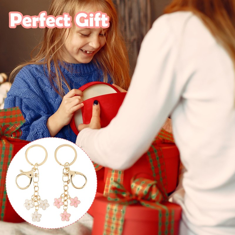 Ouligay 2 Pieces Flower Keychain Pink Keychain for Women with