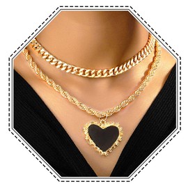 Jovono Heart Pendant Necklaces Gold Layered Chunky Choker Necklace Chains Punk Thick Necklaces Accessories for Women