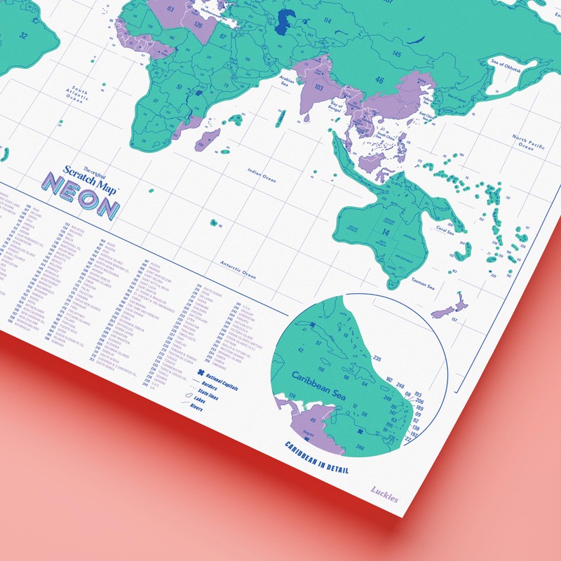 Luckies Scratch Map Neon | Travel Map & Scratch Off