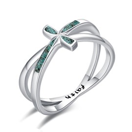 KoyeKei Turquoise Cross Rings for Women 925 Sterling Silver Faith Cross Rings Purity Christian Jewelry Religious Gifts for Daughter 8 Size