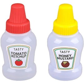 Jizlan 2 Pcs 25ml Mini Ketchup Bottles, Mini Condiment Squeeze Bottles Plastic Sauce Bottles Containers Empty Ketchup and Mustard Syrup Dispenser