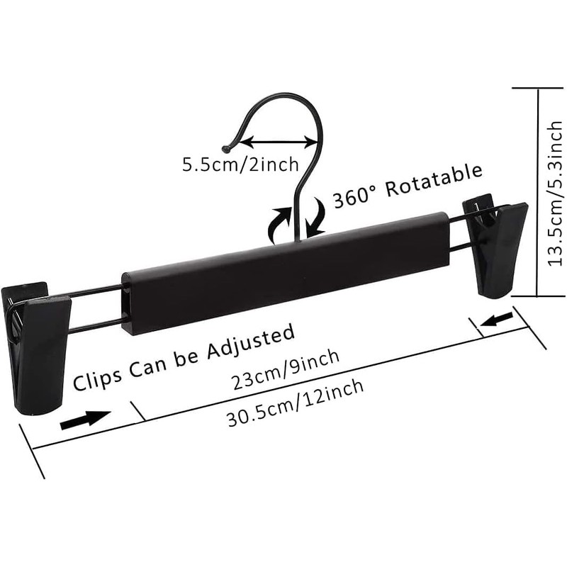Pants Hangers,Black Clothes Plastic Pant Hangers with 2-Adjustable Anti-Rust Clips