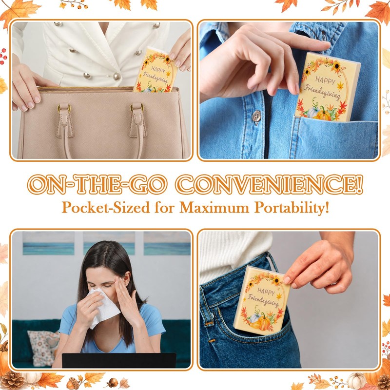 50 Pack Friendsgiving Travel Tissue, Soft Tissues for Purse