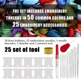 Embroidery Floss 50 Skeins Friendship Bracelets Threads Cross Stitch Thread Crafts Floss with 25 Tools Sewing Floss String