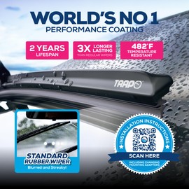 Trapo - 22” Hydrophobic Front Windshield Wiper Blade - Universal Fit for Most Vehicles - Durable & Silicone - Strong Water-Repellent Coating - Prevents Water Build-Up - Quick & Easy Install - 1 Blade