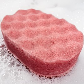Rhubarb & Custard Exfoliating Soap Sponge - 250g - Moisturising Shea Butter - Sweet Scent - Vegan Friendly - Puddle of Wax - Made in The UK