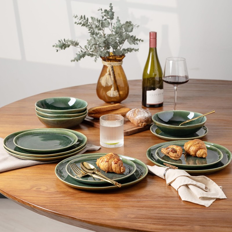 AmorArc Ceramic Dinnerware Sets,Handmade Reactive Glaze Stoneware Plates and Bowls