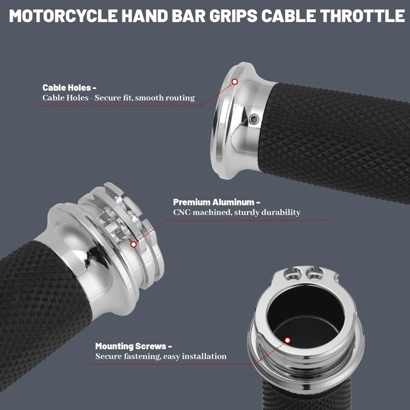 YALTIES 1 Inch Motorcycle Hand Grips, Handlebar Grips Cable Throttle