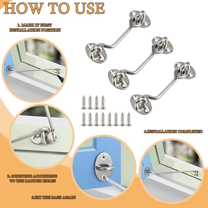 wodehahagou 3Pcs Hook and Eye Latch Door Latch Gate Hook