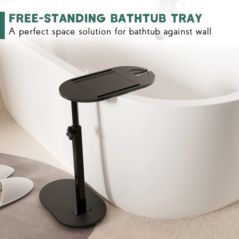 Yumkfoi Bamboo Bathtub Tray Table with Adjustable Height, Freestanding Bathtub