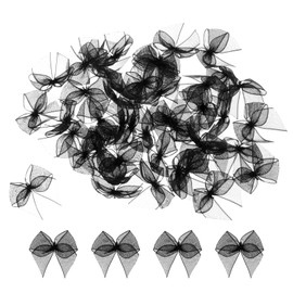 sourcing map 50 Pcs Mini Chiffon Ribbon Bow 1" Mini Fabric Satin Ribbon Flower Bows for Craft DIY Sewing Wedding Birthday Party Black