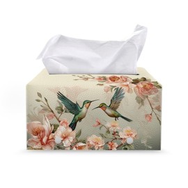 YUVAMAGIMO Hummingbird Pattern Tissue Box Cover Rectangle Portable PU Leather Tissue Box Cover with Bottom Strap Tissue Organizer Bathroom Countertop Powder Room Living Room Decor Gift for Friends