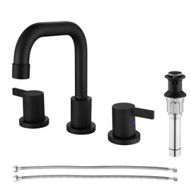 PARLOS Matte Black Widespread Bathroom Sink Faucet with Metal Pop-up Drain and cUPC Supply Lines, 14136