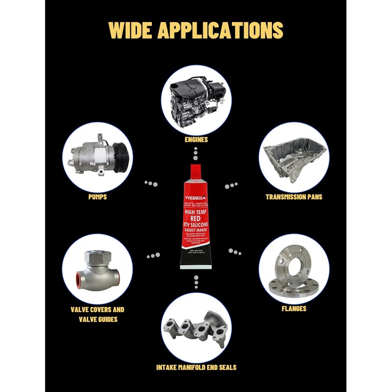 Visbella High Temperature RTV Silicone Gasket Maker, Sealed Oil Resistant