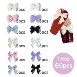 HappyHome Nail Parts, Ribbon, 3D Nail Parts, Large, 60 Pieces, 3D Nail Art, Nail Decoration, with Divided Case