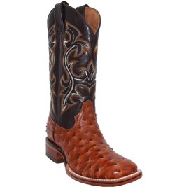 Western Shops Mens Genuine Cowhide Leather Quill Ostrich Print Western Cowboy Square Toe Rodeo Boots (7.5, Cognac)