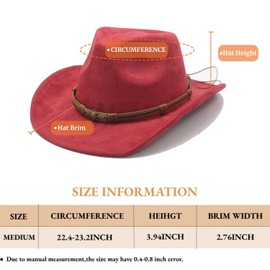 LIDHAY Cowboy Hat for Women and Men Western Cowgirl Hats Suede Cowboy Hat,Adjustable Sweatband–for Rodeo, Farming,Traveling,Outdoor Work 192 Wine red