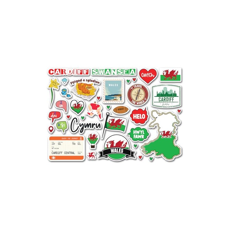 A5 Sticker Sheet Wales Landmarks Vinyl Stickers - Welsh Cardiff