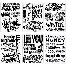 6pcs 6 Styles Motivational Word Drawing Painting Art Stencils Craft Inspirational Quotes Letter Template Stencils for Floors Window Wood Furniture Scrapbooking, 30 cm x 20 cm