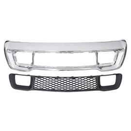 MOTOKU Front Bumper Lower Grill Grille and Chrome Cover Molding for Jeep Grand Cherokee 2014-2016