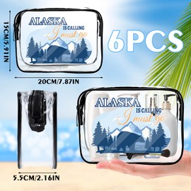 Falueqg Alaska Cruise Essentials, 6Pcs Clear Alaska Cruise Makeup Bags, Waterproof PVC Cosmetic Bag with Zipper Pouch, Alaskan Travel Must Haves, Alask Cruising Souvenirs Gifts for Women Girls