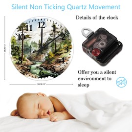 15 inch Silent Non-Ticking Wall Clocks Battery Operated Kings Canyons National Park Wall Decor for Classroom Nature Prints Poster Country Round Wooden Wall Clock Country for Auto Shop Washroom