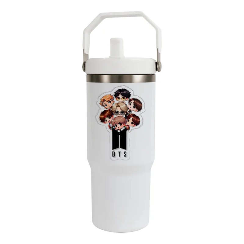 Termo Alto Acero Inoxidable Bts Integrantes Animado Kpop Blanco
