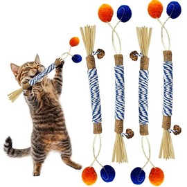 LEKEWPET Catnip 4PCS Chew Stick with Wrapped Cotton Rope – Natural Dental Care Cat Toy for Teeth Cleaning & Gum Health, Satisfies Chewing Instincts, Safe & Long-Lasting Kitten Teething Toy