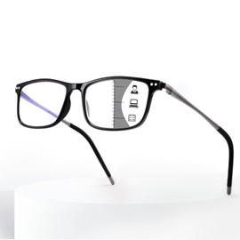 Superior Extremely Light Progressive Multifocal Reading Glasses Men,Aluminum Arm TR90 Frame Blue Light Blocking Multifocus Computer Readers Spring Hinge (for Mid-Near Range Superior 3ft) +1.5, Black