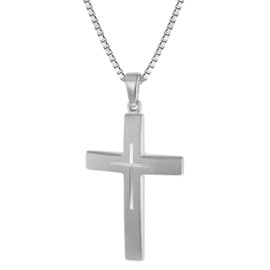 trendor Silver Cross with Chain for Men Men's Necklace with Cross Pendant, Fashionable Gift Idea, Timeless Men's Jewellery, Delivered in Gift Box 60705, 60 cm, Sterling Silver, No Gemstone
