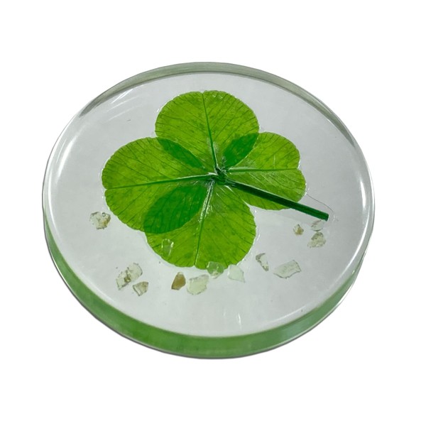 KIN-HEBI Real Four Leaf Clover Good Luck Pocket Token, Preserved, 1.25” (Including Peridot)