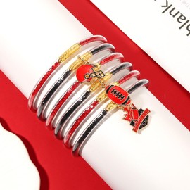 Crystal Jelly Bangles Bracelets Game Day Bracelets for Women Bamboo Filled Jelly Rhinestone Silicone Bracelet Stacking Football Bracelets Game Day Jewelry Accessories Sports Fan Gifts (Pendant Black Red)
